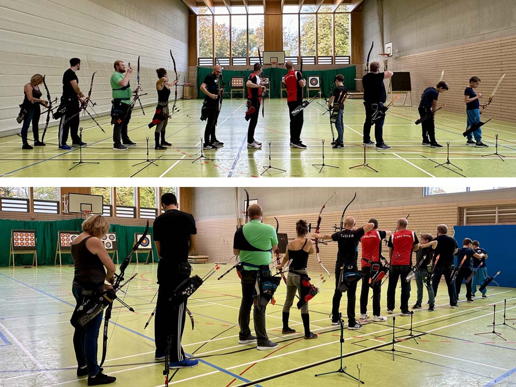 Collage der Bogenschützen zur Vereinsmeisterschaft Halle 1